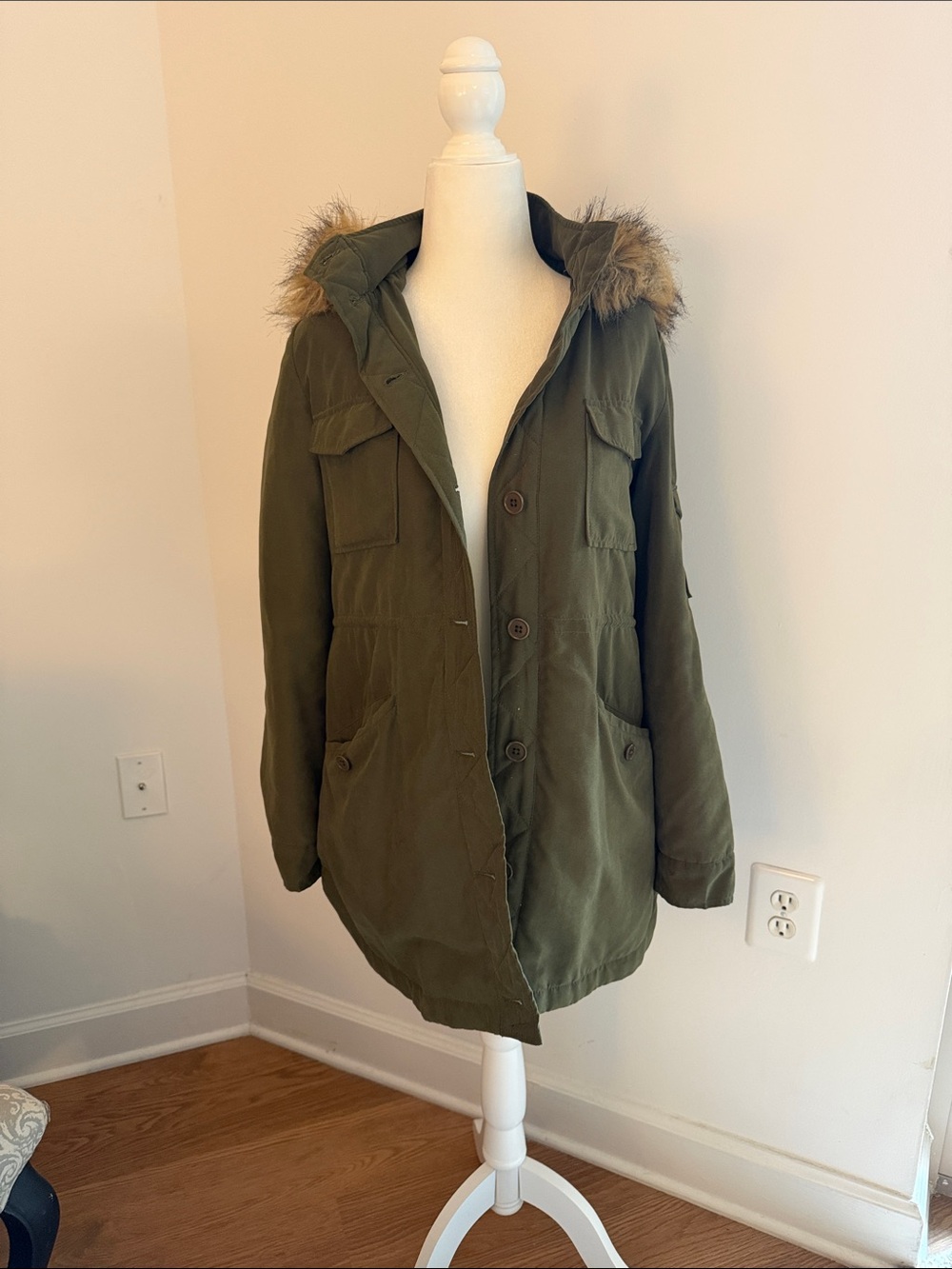Jack by BB Dakota Olive Green Utility Parka with Faux Fur Trim